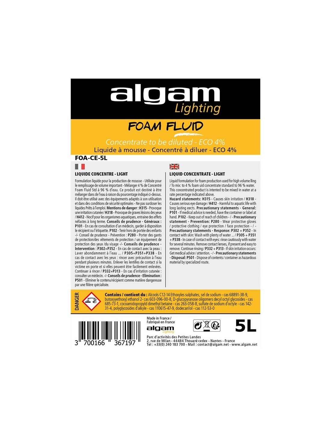 FOA-CE-5L Liquido Schiumogeno Concentrato ECO 4% 5L