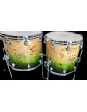 DS Drum Rebel Custom Shop Birch/Mahogany shells - Exotic Mapa Burl to Green Fade finish