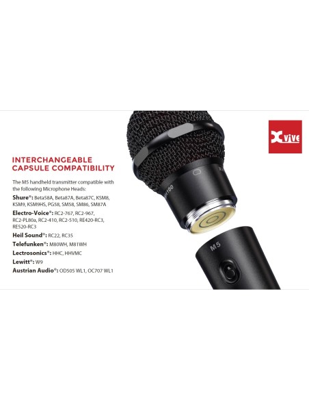Xvive M5D Sistema doppio microfono wireless Handheld a capsule intercambiabili